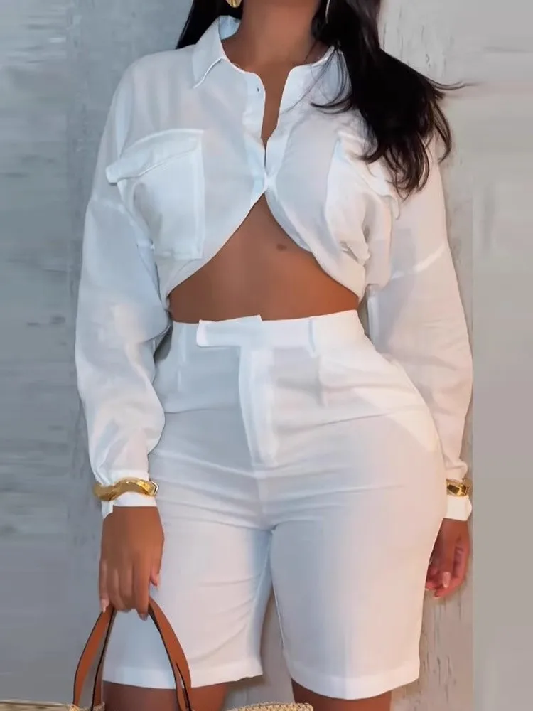 Elegant White Two Piece Set Women Office Suit Summer New Solid Long Sleeve Button Shirt And High Waisted Short Pants Sets Lady
Elegant White Two Piece Set Women Office Suit Summer New Solid Long Sleeve Button Shirt And High Waisted Short Pants Sets Lady