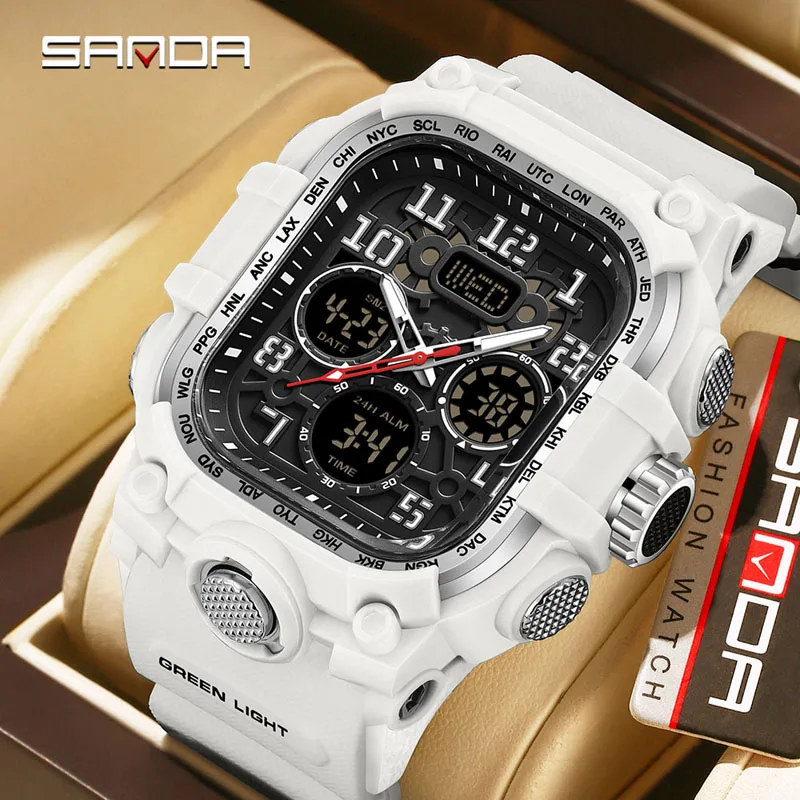 SANDA6357 Men's Dual Display Electronic Watch 5ATM Waterproof Luminous Time Multi functional Men's Sports Watch Mech Style
SANDA6357 Men's Dual Display Electronic Watch 5ATM Waterproof Luminous Time Multi functional Men's Sports Watch Mech Style
