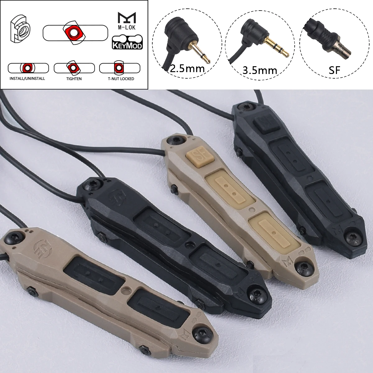 Dual Control Remote Switch For Surefir M300 M600 Flashlight 2.5mm 3.5mm Plug PEQ DBAL Laser MLOK KEYMOD Function Pressure Button