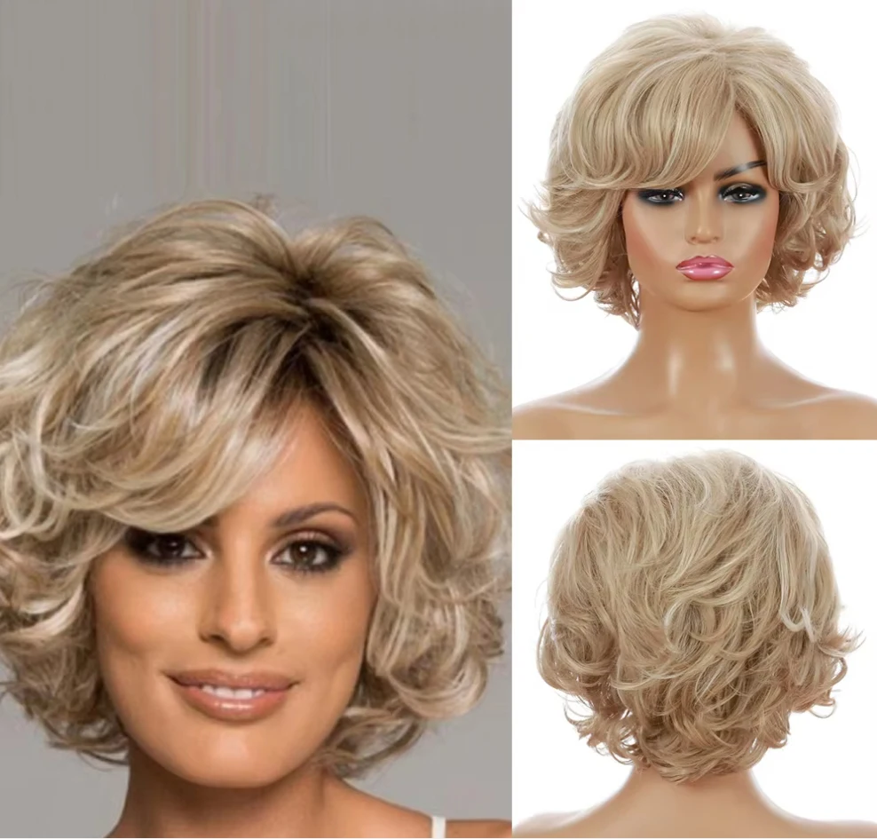 Mixed Blonde Wig Short Fluffy Curly Synthetic Wigs for White Women Daily Party Fake Hair Wigs with Bangs Realistic Looking
Mixed Blonde Wig Short Fluffy Curly Synthetic Wigs for White Women Daily Party Fake Hair Wigs with Bangs Realistic Looking