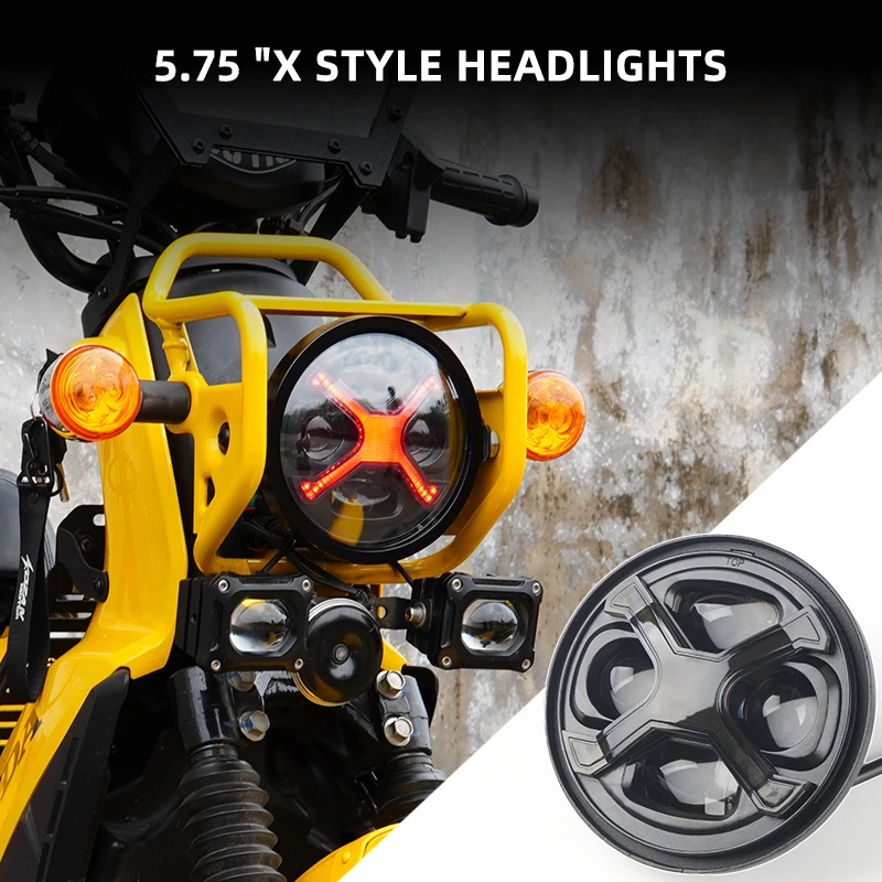 5.75-inch LED headlight set, waterproof for Cross Cub 110 JA60 (cool X-shaped black and red daytime running lights)
5.75-inch LED headlight set, waterproof for Cross Cub 110 JA60 (cool X-shaped black and red daytime running lights)