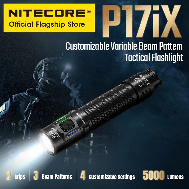 NITECORE P17iX Tactical Flashlight 5000 Lumens Three Beam Pattern Military USB-C Troch Light 18W with 5500mAh Li-ion Battery
NITECORE P17iX Tactical Flashlight 5000 Lumens Three Beam Pattern Military USB-C Troch Light 18W with 5500mAh Li-ion Battery
