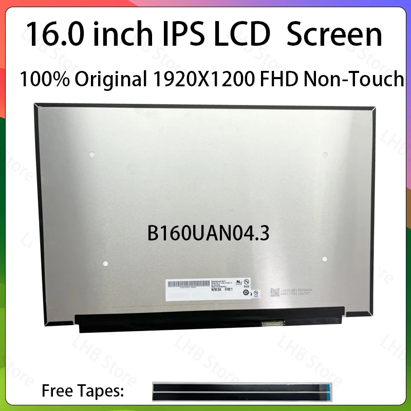 16 Inch IPS Laptop LCD Screen B160UAN04.3 Display Matrix Panel Replacement 1920x1200 eDP 30 Pins Non-Touch