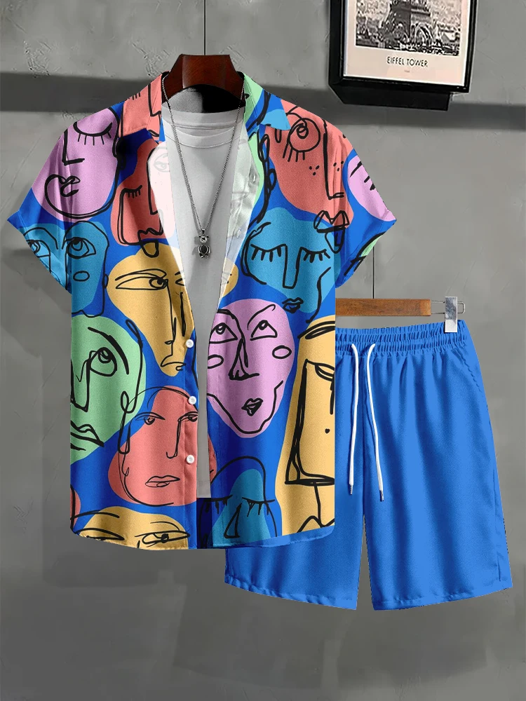 Summer Men's 3D Printed Abstract Face Print Shirt And Shorts Set Casual Simple All-over Lapel Hawaiian Shirt For Men And Women
Summer Men's 3D Printed Abstract Face Print Shirt And Shorts Set Casual Simple All-over Lapel Hawaiian Shirt For Men And Women