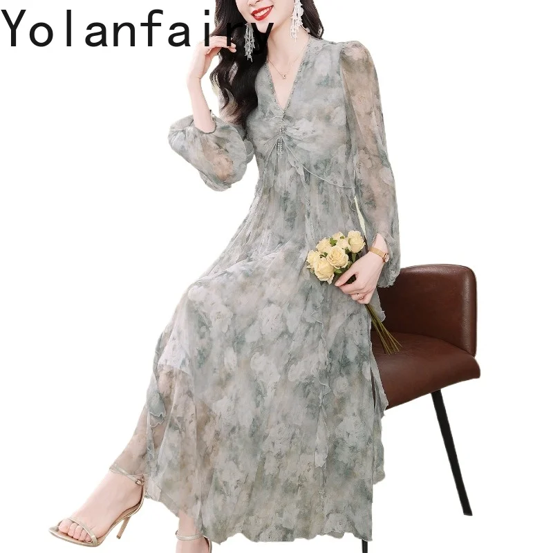 YOLANFAIRY New 100% Natural Mulberry Silk Dress Summer Spring Summer Long Sleeve Birthday Dress High Waist Elegant Floral Dress
YOLANFAIRY New 100% Natural Mulberry Silk Dress Summer Spring Summer Long Sleeve Birthday Dress High Waist Elegant Floral Dress
