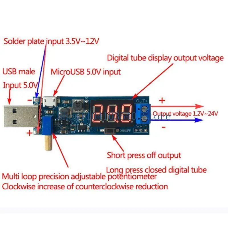 02DC DC-DC от 5V до 1,2V-24 В USB Шаг-шаг/вниз модуль питания Регулируемый преобразователь
02DC DC-DC от 5V до 1,2V-24 В USB Шаг-шаг/вниз модуль питания Регулируемый преобразователь