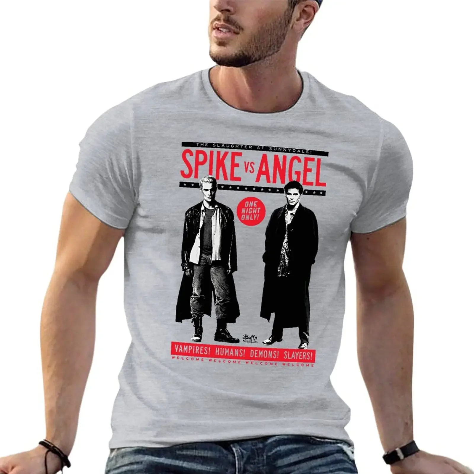 Buffy The Vampire Slayer Spike Vs Angel Oversize T-Shirts Printed Men Clothes Short Sve Streetwear Big Size Top Tee 
Buffy The Vampire Slayer Spike Vs Angel Oversize T-Shirts Printed Men Clothes Short Sve Streetwear Big Size Top Tee
