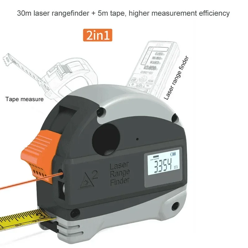 2 in 1 LCD Display 30m Red Laser Rangefinder + 5m Tape Electronic Laser Ruler Digital Tapes 30M/5M Range Finder Measure Tool
2 in 1 LCD Display 30m Red Laser Rangefinder + 5m Tape Electronic Laser Ruler Digital Tapes 30M/5M Range Finder Measure Tool