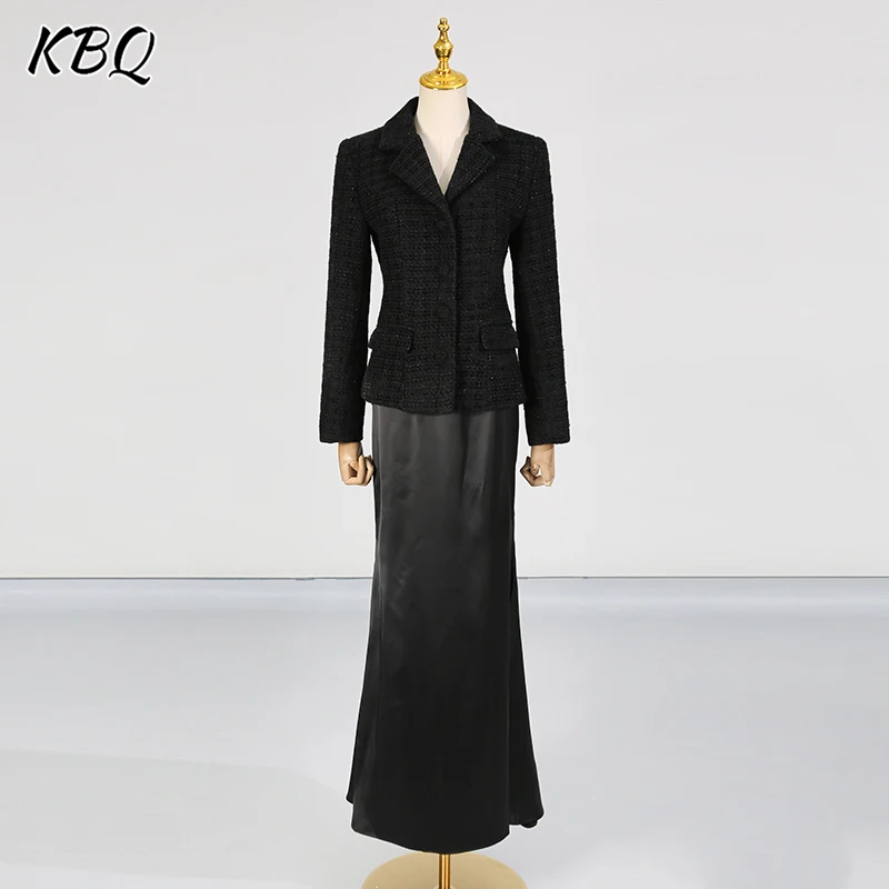 KBQ Temperament Two Piece Set for Women Lapel Long Sleeves Tunic Spliced Button Jacket High Waist Skirt Solid Chic Sets Female 
KBQ Temperament Two Piece Set for Women Lapel Long Sleeves Tunic Spliced Button Jacket High Waist Skirt Solid Chic Sets Female