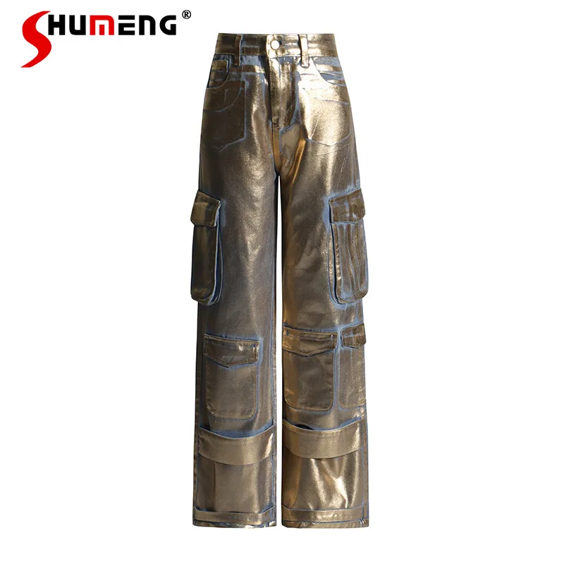 Fashion Special Tooling Style Straight-Leg Pants 2024 Spring New Design Sense Bronzing Multi-Pocket High Waist Jeans For Women
Fashion Special Tooling Style Straight-Leg Pants 2024 Spring New Design Sense Bronzing Multi-Pocket High Waist Jeans For Women