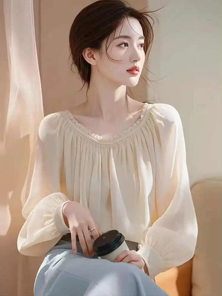 Ele Long Sve Chiffon irt Women's Loose Fitting Luxury Spring New Sle Beautiful Top Commute Simple Sle Pure Color
Ele Long Sve Chiffon irt Women's Loose Fitting Luxury Spring New Sle Beautiful Top Commute Simple Sle Pure Color