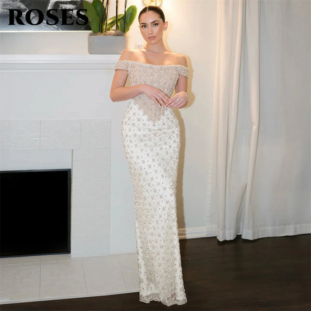 ROSES White Evening Dresses Off the Shoulder Short Sleeve Prom Dresses Mermaid Party Formal Gown Modest robe de bal Customized
ROSES White Evening Dresses Off the Shoulder Short Sleeve Prom Dresses Mermaid Party Formal Gown Modest robe de bal Customized