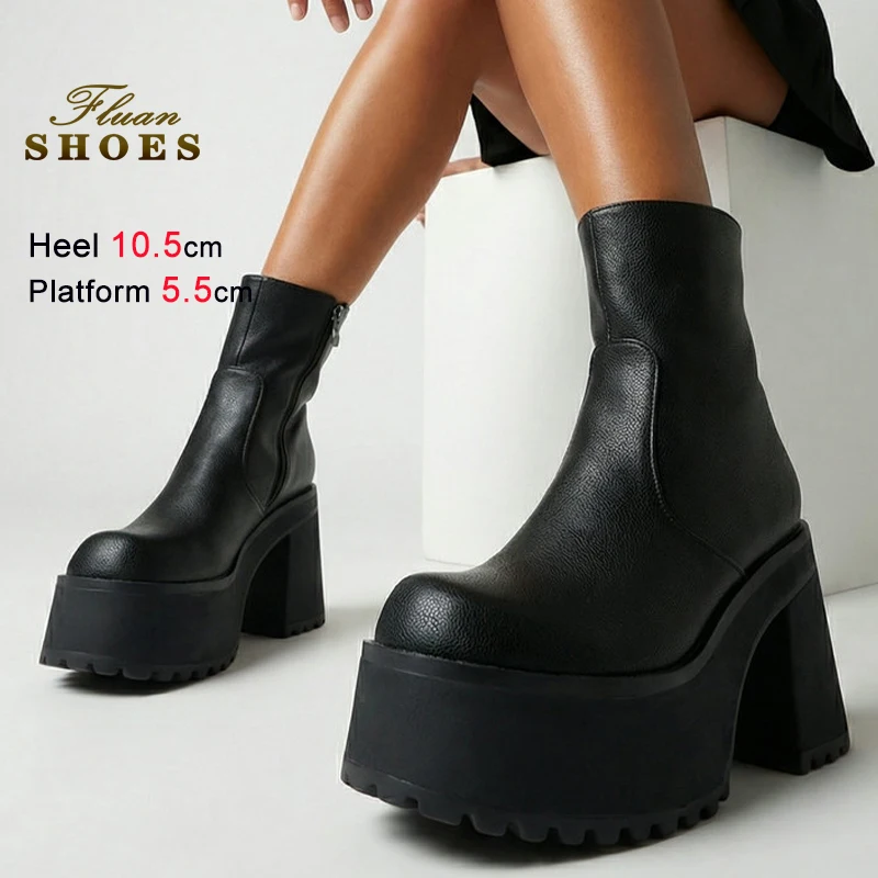 New Autumn Winter Black Women's Ankle Boots Thick Heels 10.5cm Platform Round Toe Pumps Side Zipper Bare Boots Short Boots Shoes
New Autumn Winter Black Women's Ankle Boots Thick Heels 10.5cm Platform Round Toe Pumps Side Zipper Bare Boots Short Boots Shoes