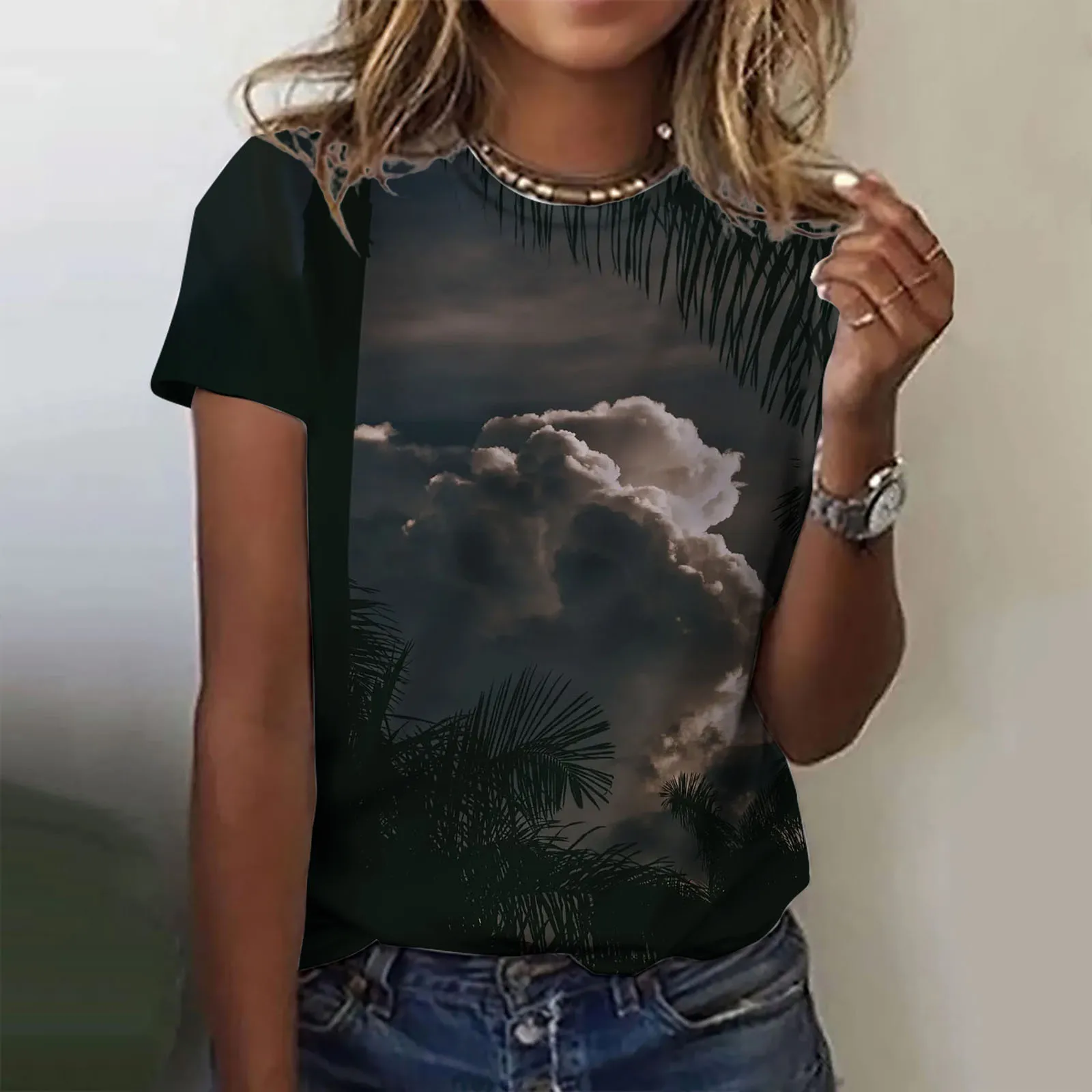 Women's T-Shirt Summer Short Sleeve Loose Casual Beautiful Cloudy Print Top Funny Pattern Pullover T Shirts for Girls Sweater
Women's T-Shirt Summer Short Sleeve Loose Casual Beautiful Cloudy Print Top Funny Pattern Pullover T Shirts for Girls Sweater