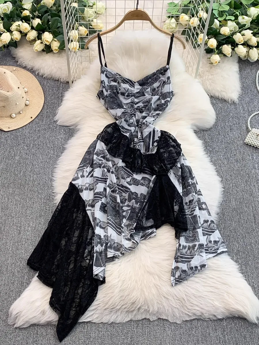 Foamlina High Street Y2K Sexy V Neck Lace Patchwork Suspender Dress Women Summer New Unique Chic Print Irregular A-line Dress
Foamlina High Street Y2K Sexy V Neck Lace Patchwork Suspender Dress Women Summer New Unique Chic Print Irregular A-line Dress