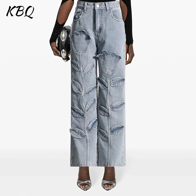 KBQ Solid Casual Loose Floral Denim Trousers For Women High Waist Patchwork Pockets Minimalist Wide Leg Pants Female Fashion New
KBQ Solid Casual Loose Floral Denim Trousers For Women High Waist Patchwork Pockets Minimalist Wide Leg Pants Female Fashion New