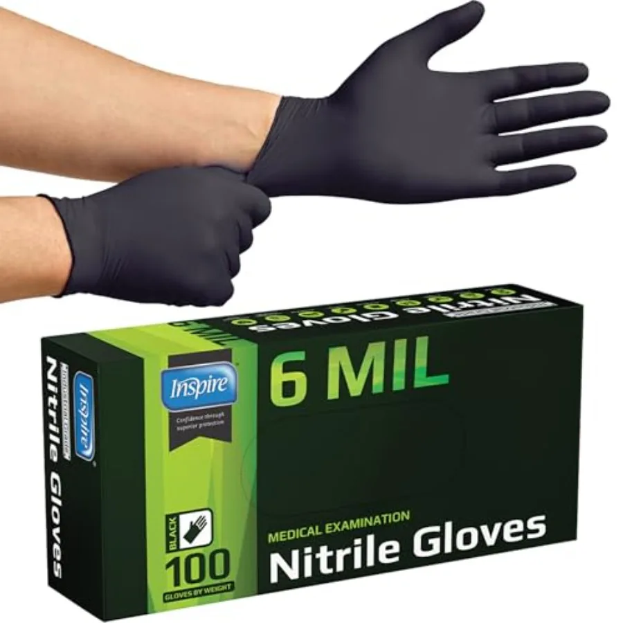 Inspire Black Nitrile Gloves HEAVY DUTY 6 Mil Nitrile Chemical Resistant Medical Cooking Cleaning Disposable Black Gloves
Inspire Black Nitrile Gloves HEAVY DUTY 6 Mil Nitrile Chemical Resistant Medical Cooking Cleaning Disposable Black Gloves