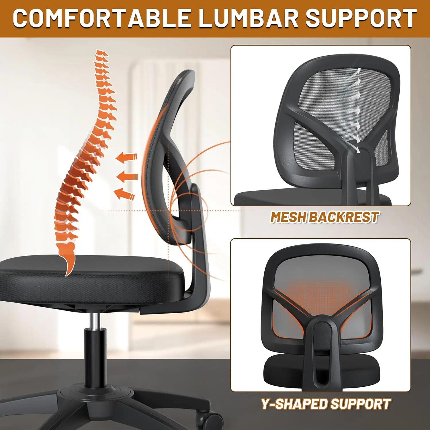 Small No Arms Office Chair With Y-Shape Lumbar Support And Adjustable Height Seat For Adults Kids
Small No Arms Office Chair With Y-Shape Lumbar Support And Adjustable Height Seat For Adults Kids
