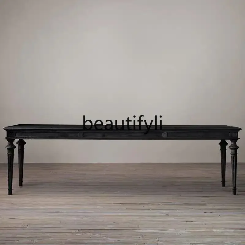 French retro black solid wood dining table American oak square dining table dining table and chair combination07A
French retro black solid wood dining table American oak square dining table dining table and chair combination07A