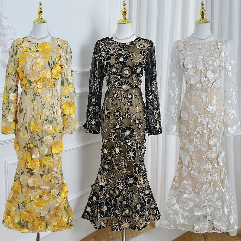 Embroidery Three-dimensional Flower Dress Women's Spring Slim Fit Long-sleeved Mesh Mermaid Dress Fashion Female Clothes
Embroidery Three-dimensional Flower Dress Women's Spring Slim Fit Long-sleeved Mesh Mermaid Dress Fashion Female Clothes