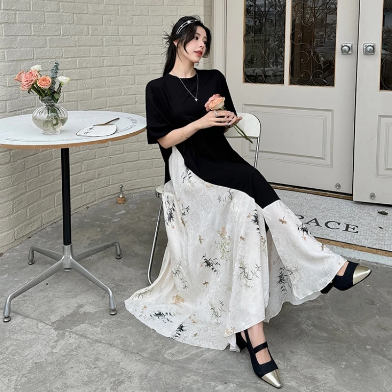 Plus Size Women's Summer Dress 2025 Korea Style Loose Jacquard Satin Long Dress Robe Short Sleeve Elegant Elbise Midi Dress
Plus Size Women's Summer Dress 2025 Korea Style Loose Jacquard Satin Long Dress Robe Short Sleeve Elegant Elbise Midi Dress