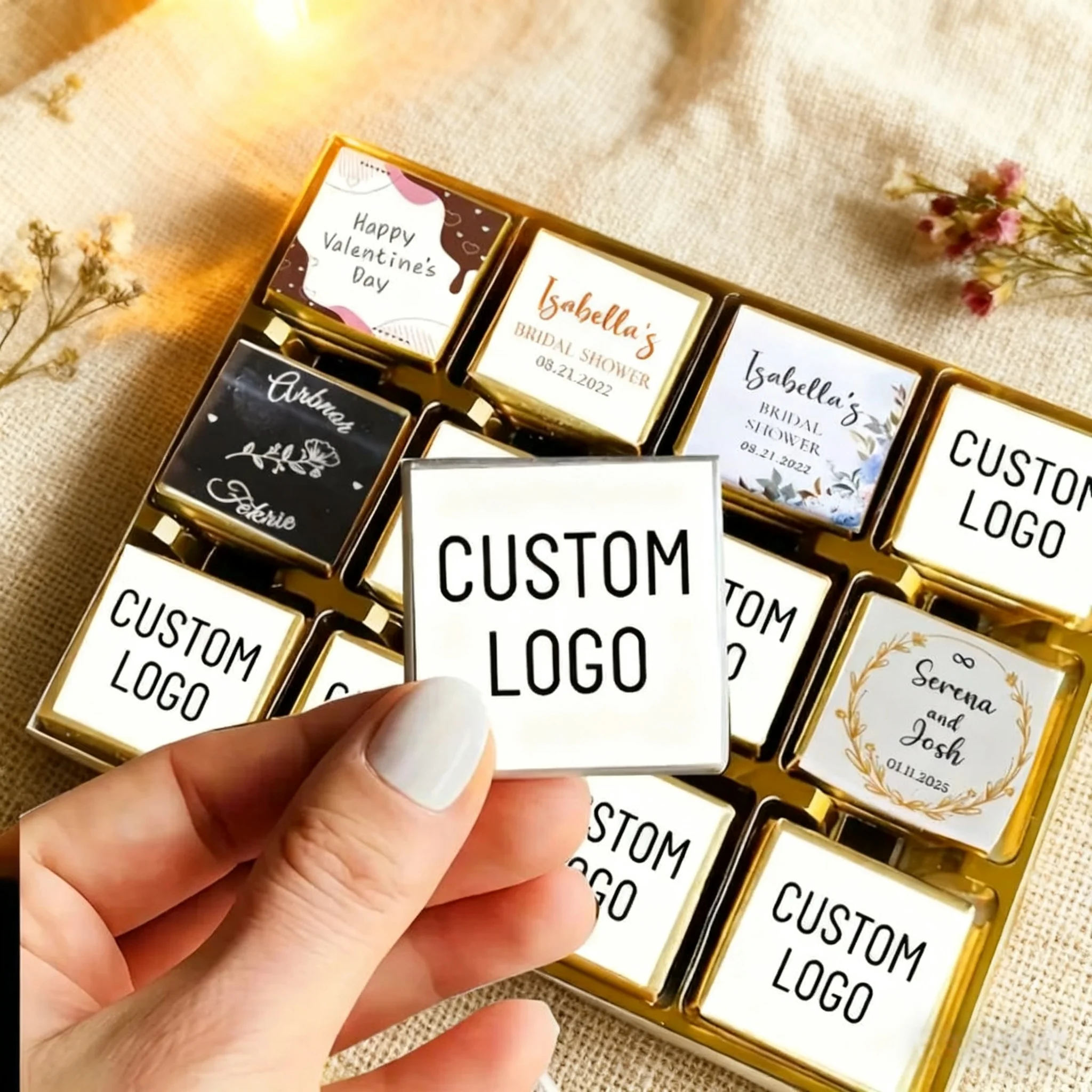 Custom-designed chocolate candy mini party gift stickers can be printed with QR codes/names/email addresses
Custom-designed chocolate candy mini party gift stickers can be printed with QR codes/names/email addresses