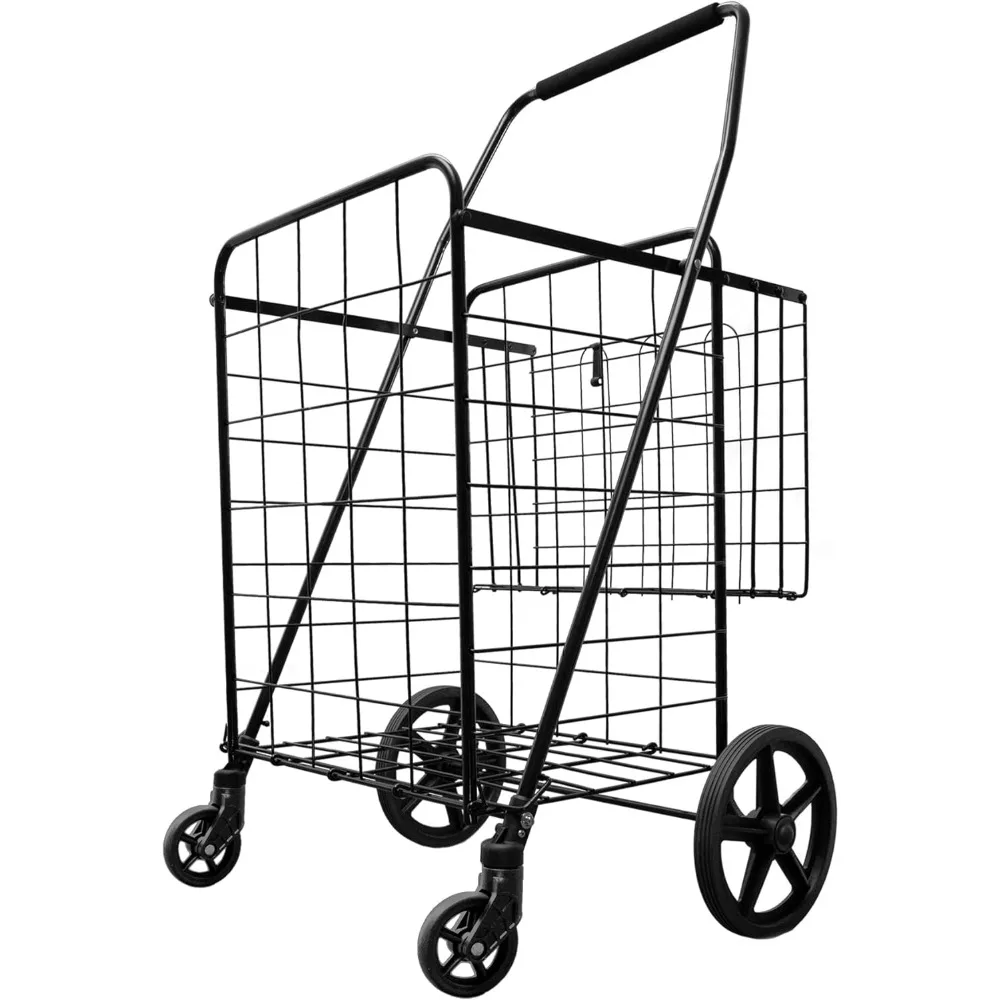 XXL Folding Shopping Cart with 360° Swivel Wheels, -Duty Double Basket for Groceries, Laundry, and More – Black, Model S-2777
XXL Folding Shopping Cart with 360° Swivel Wheels, -Duty Double Basket for Groceries, Laundry, and More – Black, Model S-2777