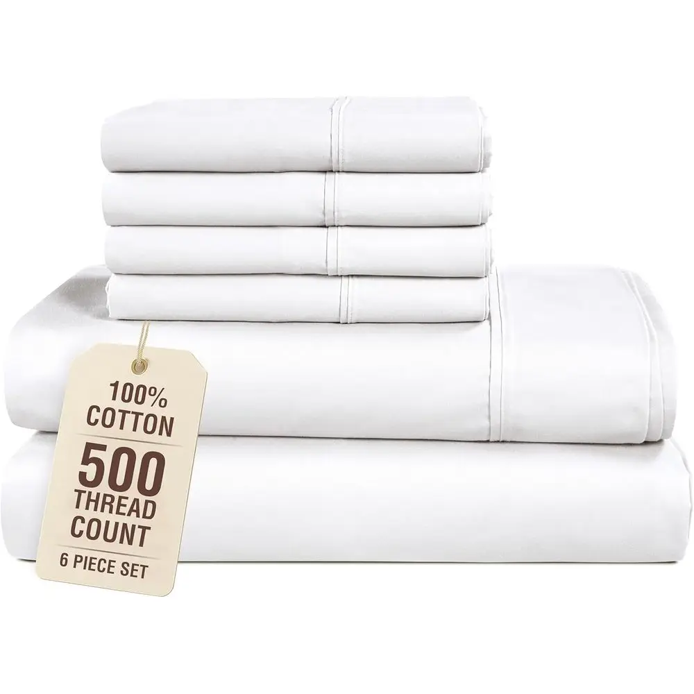 Queen Sheet Set, 6 Piece 100% Cotton Bed Sheet Set with 500 Thread Count Buttery Sot Sateen inish, Long-Lasting and Lightweight,
Queen Sheet Set, 6 Piece 100% Cotton Bed Sheet Set with 500 Thread Count Buttery Sot Sateen inish, Long-Lasting and Lightweight,