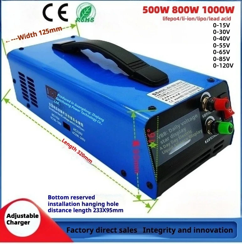 1000W Adjustable Charger 800W 500W Lifepo4 Battery 0- 120V 300V 90V 58.4V 20A 30A 48V 60V 72V 58.4V 87.6 84V 50A For Li ion LTO
1000W Adjustable Charger 800W 500W Lifepo4 Battery 0- 120V 300V 90V 58.4V 20A 30A 48V 60V 72V 58.4V 87.6 84V 50A For Li ion LTO