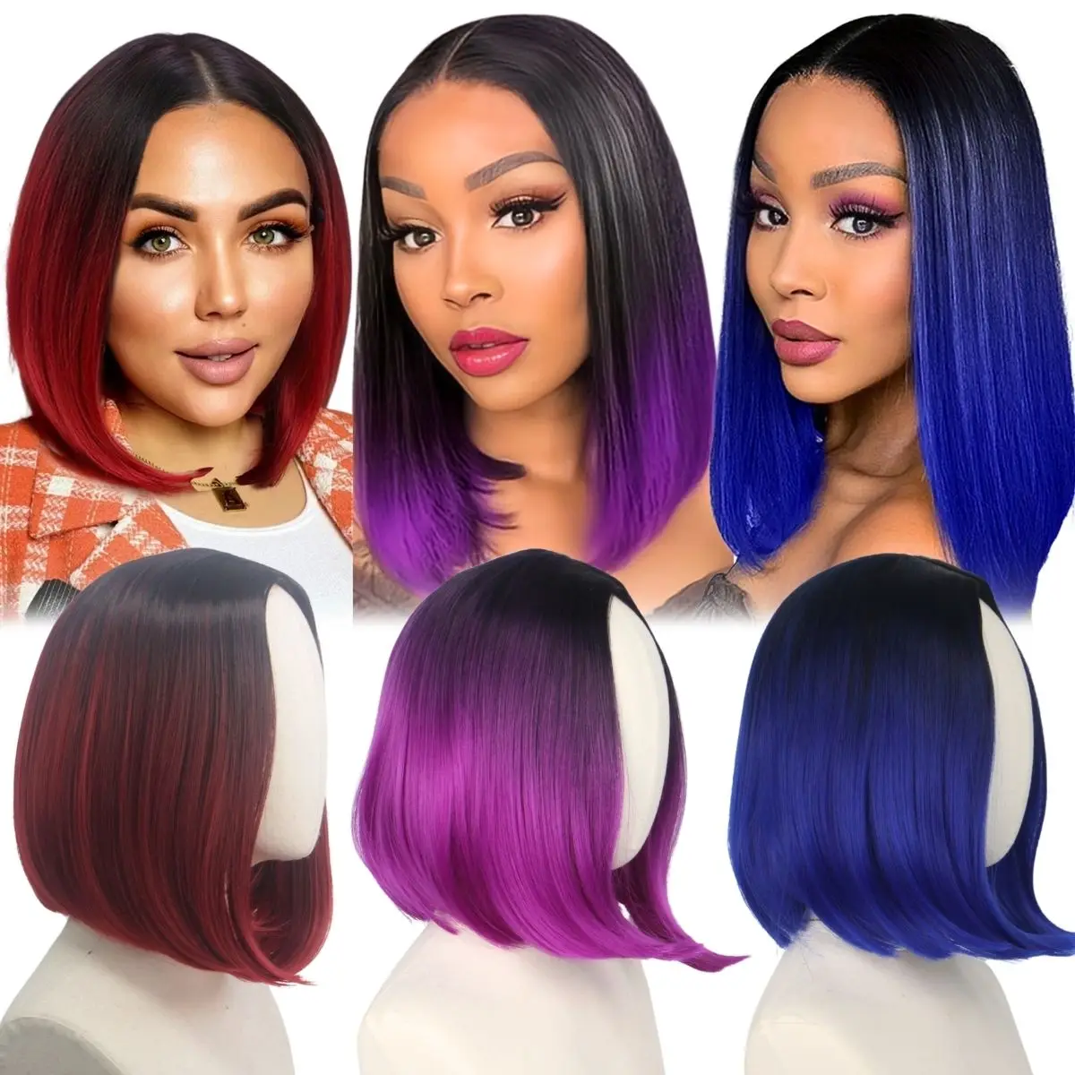 Multi-color gradient short straight hair synthetic wig holiday party birthday party daily wear
Multi-color gradient short straight hair synthetic wig holiday party birthday party daily wear