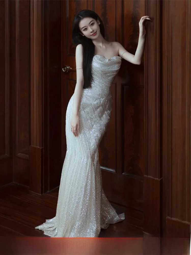 Sequin Trim Bustier Long Evening Gown Sexy Slim Fit Wedding Dr Low Waist Tailored for Par And Banquet Polyester Fiber
Sequin Trim Bustier Long Evening Gown Sexy Slim Fit Wedding Dr Low Waist Tailored for Par And Banquet Polyester Fiber