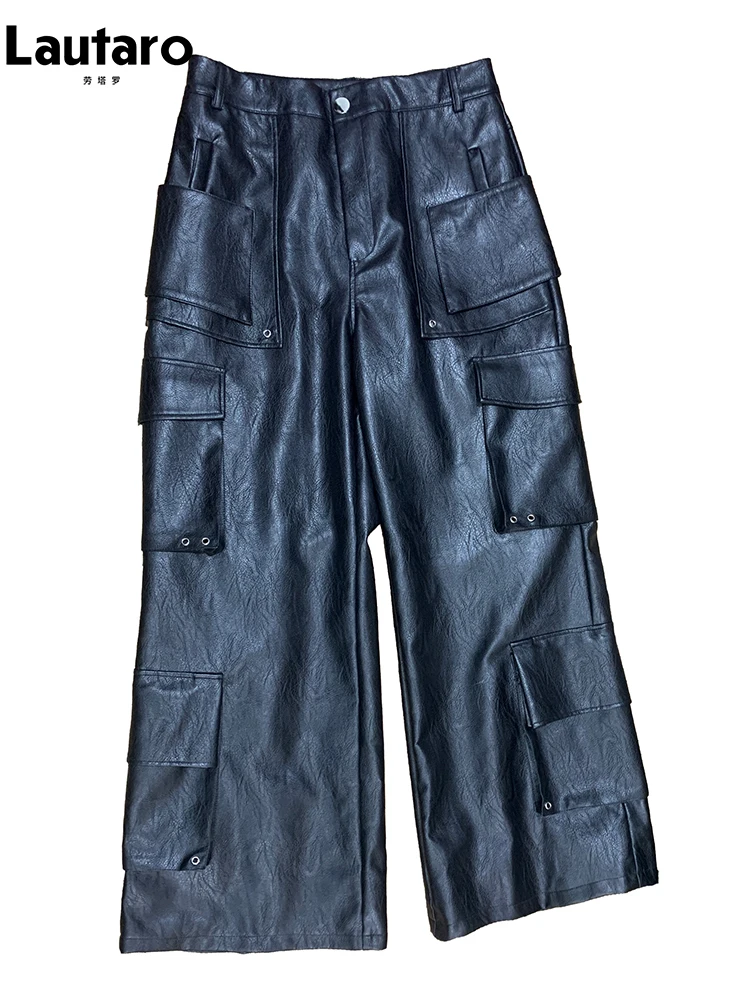 Mauroicardi Autumn Baggy Black Faux Leather Wide Leg Cargo Pants Men with Many Pockets Luxury Mens Designer European Clothing
Mauroicardi Autumn Baggy Black Faux Leather Wide Leg Cargo Pants Men with Many Pockets Luxury Mens Designer European Clothing