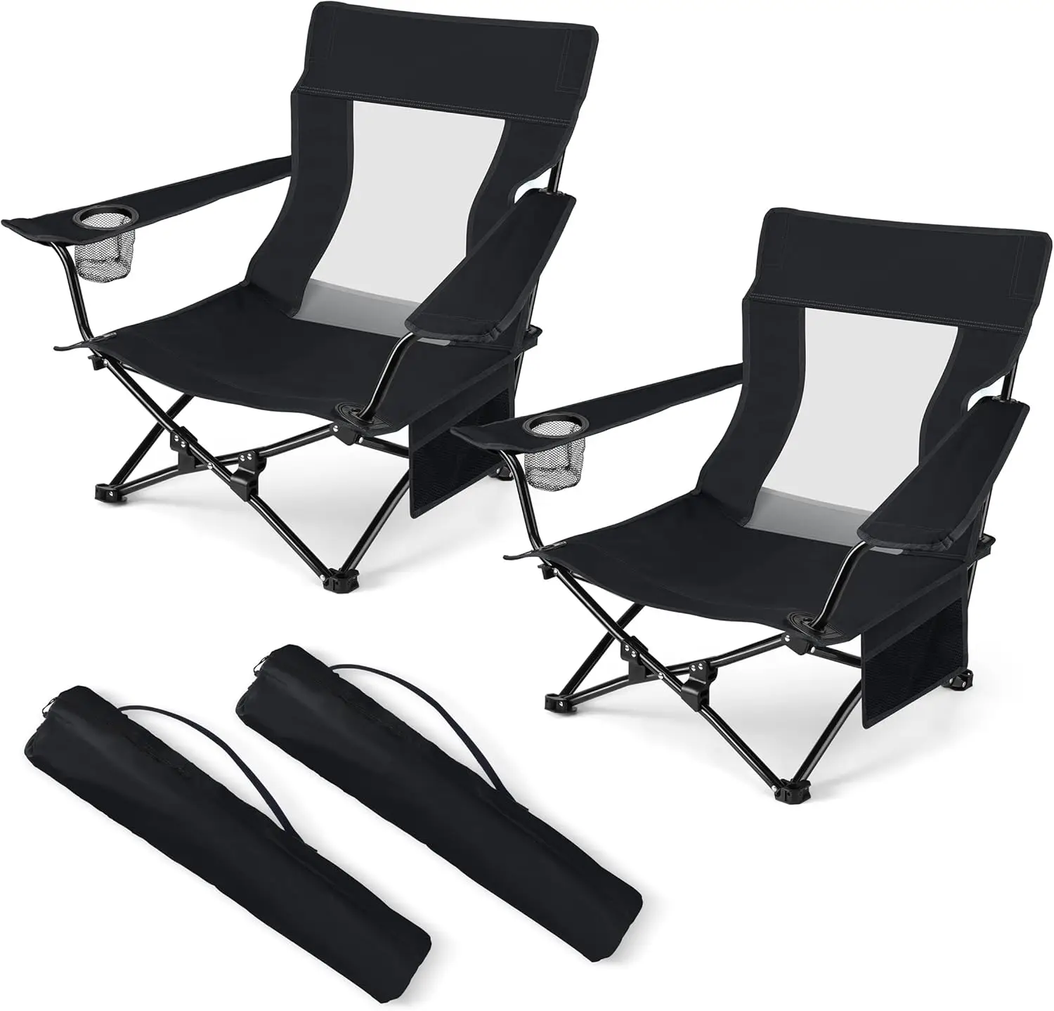 Foldable Black Beach Chair Set of 2, Portable for Outdoor Camping, Fishing, Picnic with Cup Holder & Storage Bag
Foldable Black Beach Chair Set of 2, Portable for Outdoor Camping, Fishing, Picnic with Cup Holder & Storage Bag