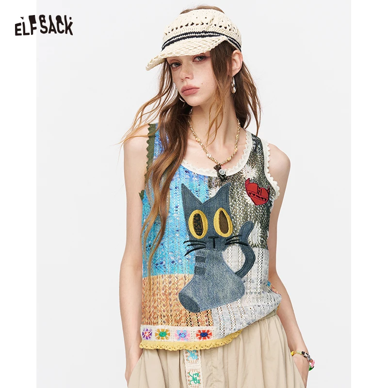 ELFSACK Cat Patchwork Knit Tank Top, Sleeveless Crochet Camisole with Cartoon Embroidery, Cute Y2K Summer Top
ELFSACK Cat Patchwork Knit Tank Top, Sleeveless Crochet Camisole with Cartoon Embroidery, Cute Y2K Summer Top
