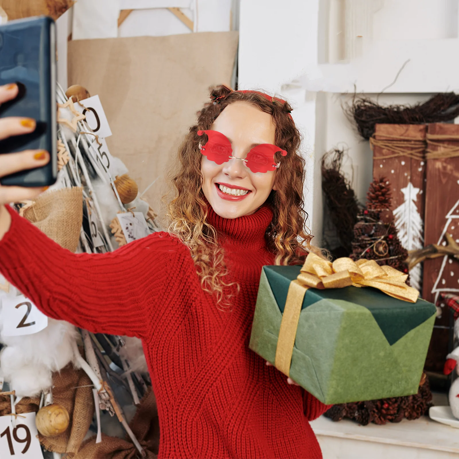Festive Rimless Sunglasses Santa Hat Design Christmas Party Accessory Portable Xmas Themed Photo Prop Fun Holiday Eyewear 
Festive Rimless Sunglasses Santa Hat Design Christmas Party Accessory Portable Xmas Themed Photo Prop Fun Holiday Eyewear
