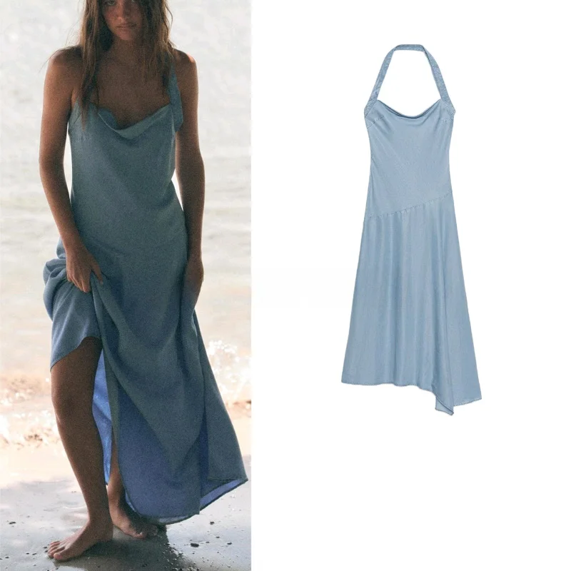 Summer New Women's Backless Design Pleated Neck Asymmetrical Hem Hanging Neck Dress Casual Loose Fit A-Line Skirt Dress
Summer New Women's Backless Design Pleated Neck Asymmetrical Hem Hanging Neck Dress Casual Loose Fit A-Line Skirt Dress