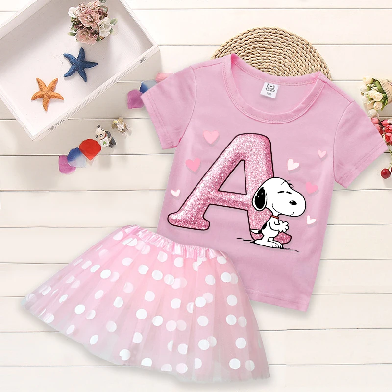 Snoopys Girl T-shirt Skirt 2pcs Set Cartoon Cute Short Sleeves Polka Dot Skirt Baby Fashion Tees Children Kawaii Clothes Gift
Snoopys Girl T-shirt Skirt 2pcs Set Cartoon Cute Short Sleeves Polka Dot Skirt Baby Fashion Tees Children Kawaii Clothes Gift