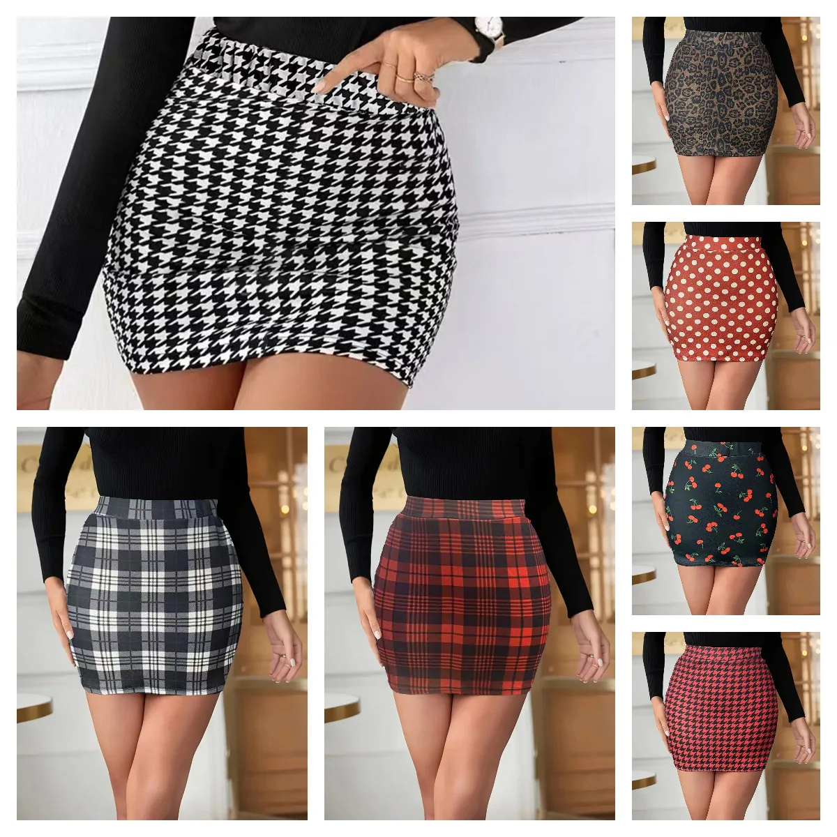 Women's skirts houndstooth elastic waist midi skirt, elegant and stylish high-waisted bodycon mini skirt
Women's skirts houndstooth elastic waist midi skirt, elegant and stylish high-waisted bodycon mini skirt