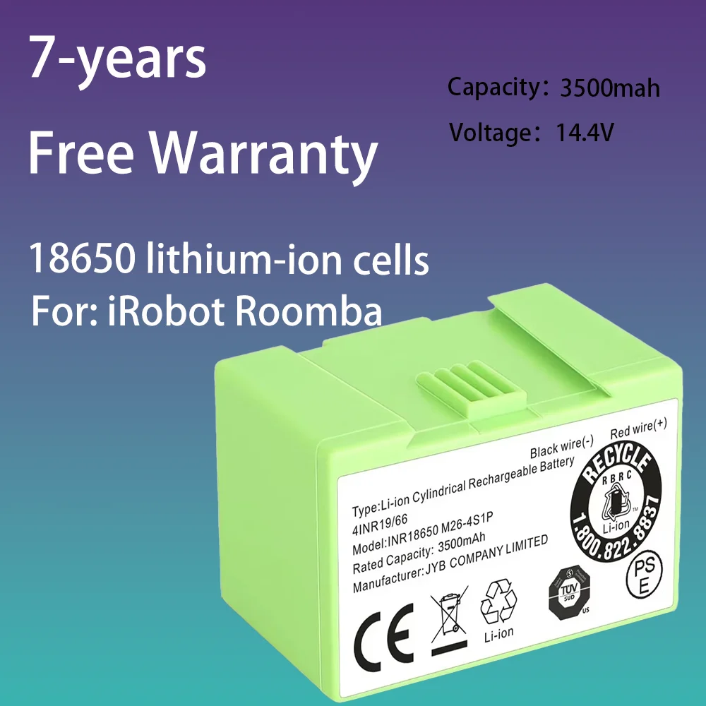 14.4V 3500mAh Lithium Ion Battery ,For iRobot Roomba i7 i3 i4 e5 e6 i7+ i4+ i3+ i7158 i7550 Vacuum Cleaner
14.4V 3500mAh Lithium Ion Battery ,For iRobot Roomba i7 i3 i4 e5 e6 i7+ i4+ i3+ i7158 i7550 Vacuum Cleaner