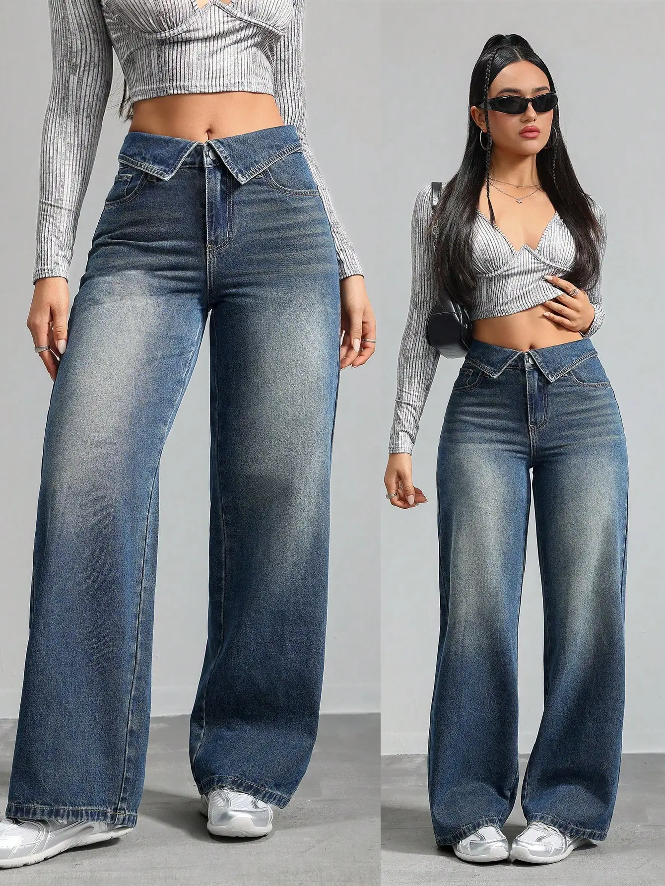 Джинсы женские с высокой талией и широкими штанинами, повседневные свободные брюки с эффектом потертости
Джинсы женские с высокой талией и широкими штанинами, повседневные свободные брюки с эффектом потертости