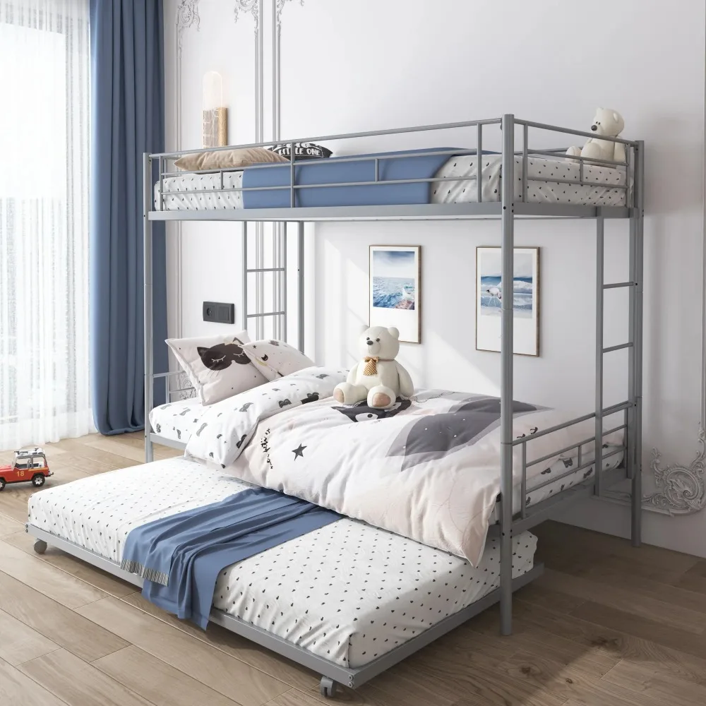 Twin over Twin Bunk Bed with Trundle, Upgraded Bunk Bed with Ladder & Guardrail, Heavy Duty Kids Bedroom Furniture for kids
Twin over Twin Bunk Bed with Trundle, Upgraded Bunk Bed with Ladder & Guardrail, Heavy Duty Kids Bedroom Furniture for kids