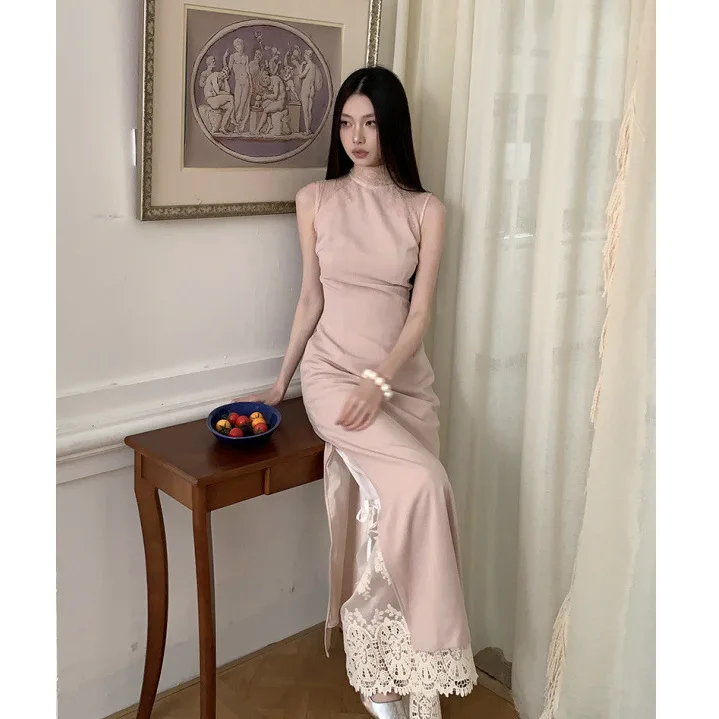 New Chinese Style Stand Collar Cheongsam Lace Pink Dress Slim Waist Long Skirt
New Chinese Style Stand Collar Cheongsam Lace Pink Dress Slim Waist Long Skirt
