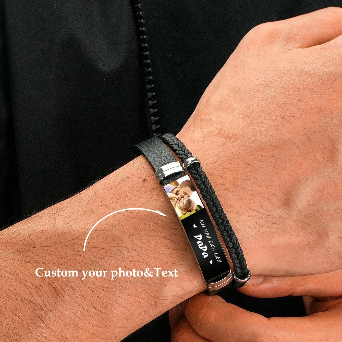 Customized Photo Leather Bracelet with Personalized Text Photo Bracelet Double Layer Black Leather Bracelet Jewelry for Men
Customized Photo Leather Bracelet with Personalized Text Photo Bracelet Double Layer Black Leather Bracelet Jewelry for Men