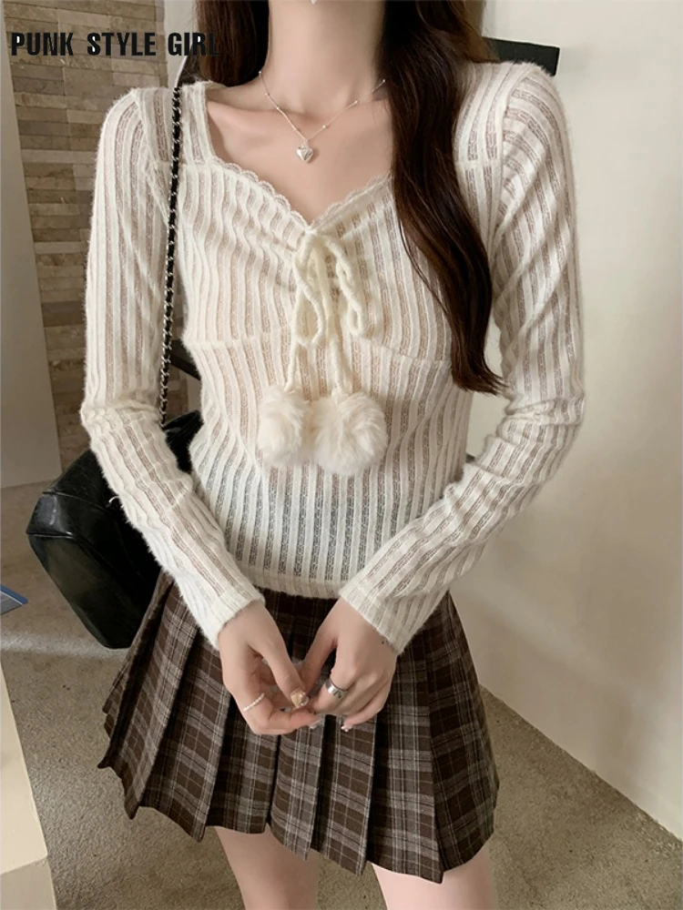 2024 Autumn Vintage Elegant Knitting T Shirts Women Korean Style Coquette Sweet Striped Bow Bandage Slim Teea Tops Streetwear
2024 Autumn Vintage Elegant Knitting T Shirts Women Korean Style Coquette Sweet Striped Bow Bandage Slim Teea Tops Streetwear