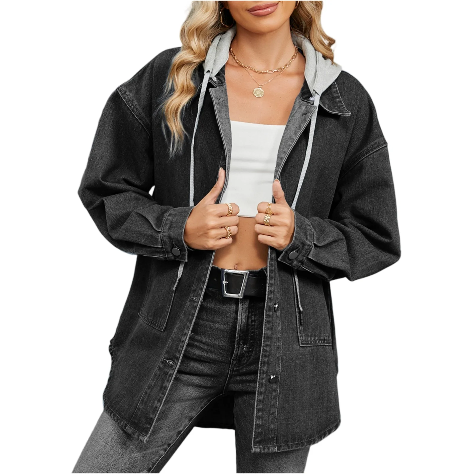 Women's Fashionable Loose Versatile Classic Retro Solid Color Long Sleeved Pocket Denim Jacket with Hat Korean Version Coat
Women's Fashionable Loose Versatile Classic Retro Solid Color Long Sleeved Pocket Denim Jacket with Hat Korean Version Coat