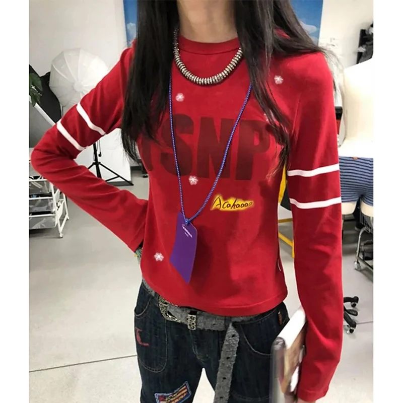 Korean Letters Printed Red Tee Long Sleeved Fall Winter O Neck Subculture Tops Harajuku Y2K Street Casual Slim T Shirt
Korean Letters Printed Red Tee Long Sleeved Fall Winter O Neck Subculture Tops Harajuku Y2K Street Casual Slim T Shirt
