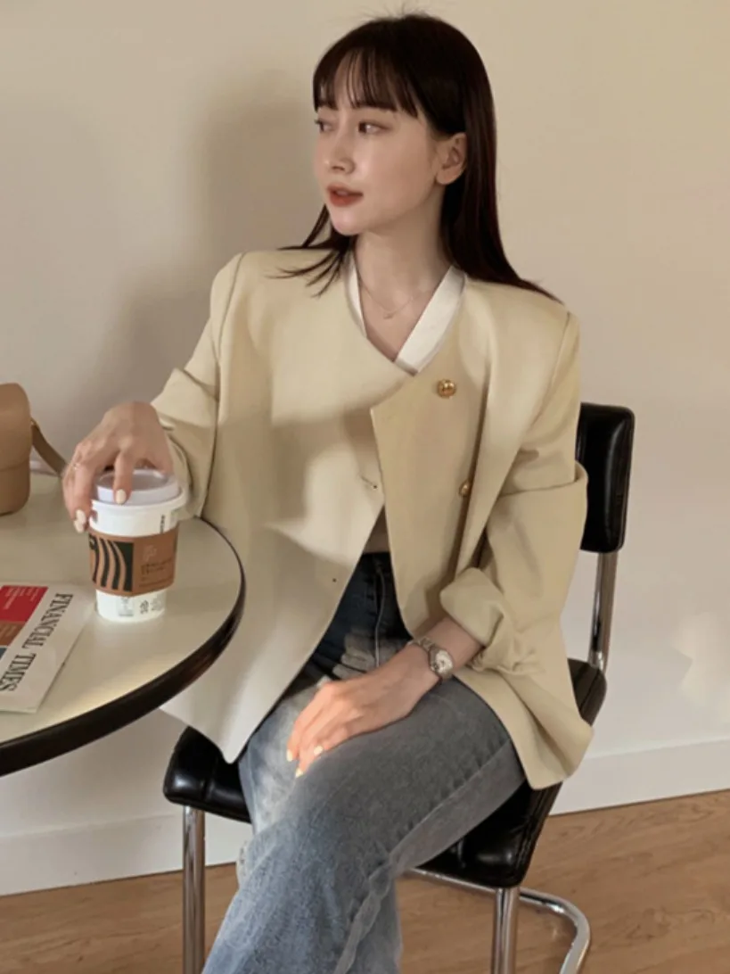 Chic Spring Soft Cr Yellow round Ne Metal Single Button Loose Casual Long Sve Suit ort Jaet Women's Faion
Chic Spring Soft Cr Yellow round Ne Metal Single Button Loose Casual Long Sve Suit ort Jaet Women's Faion