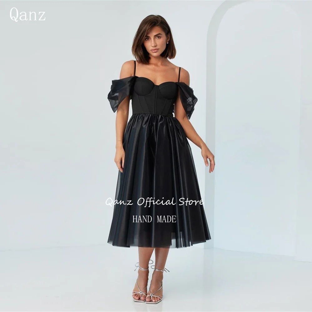 Qanz Black Woman Formal Evening Gowns Organza Spaghetti Straps Prom Dress Tea Length Women's Wedding Party Attire Customized
Qanz Black Woman Formal Evening Gowns Organza Spaghetti Straps Prom Dress Tea Length Women's Wedding Party Attire Customized
