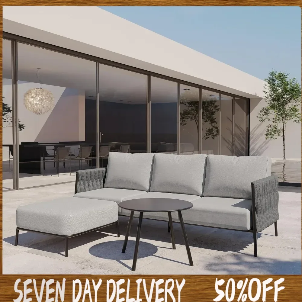 Patio Sofa Furniture Sectional Set with Round Coffee Table, 4 Seats Sofa Deep Seating with Thick & Washable Cushions Misty Grey
Patio Sofa Furniture Sectional Set with Round Coffee Table, 4 Seats Sofa Deep Seating with Thick & Washable Cushions Misty Grey