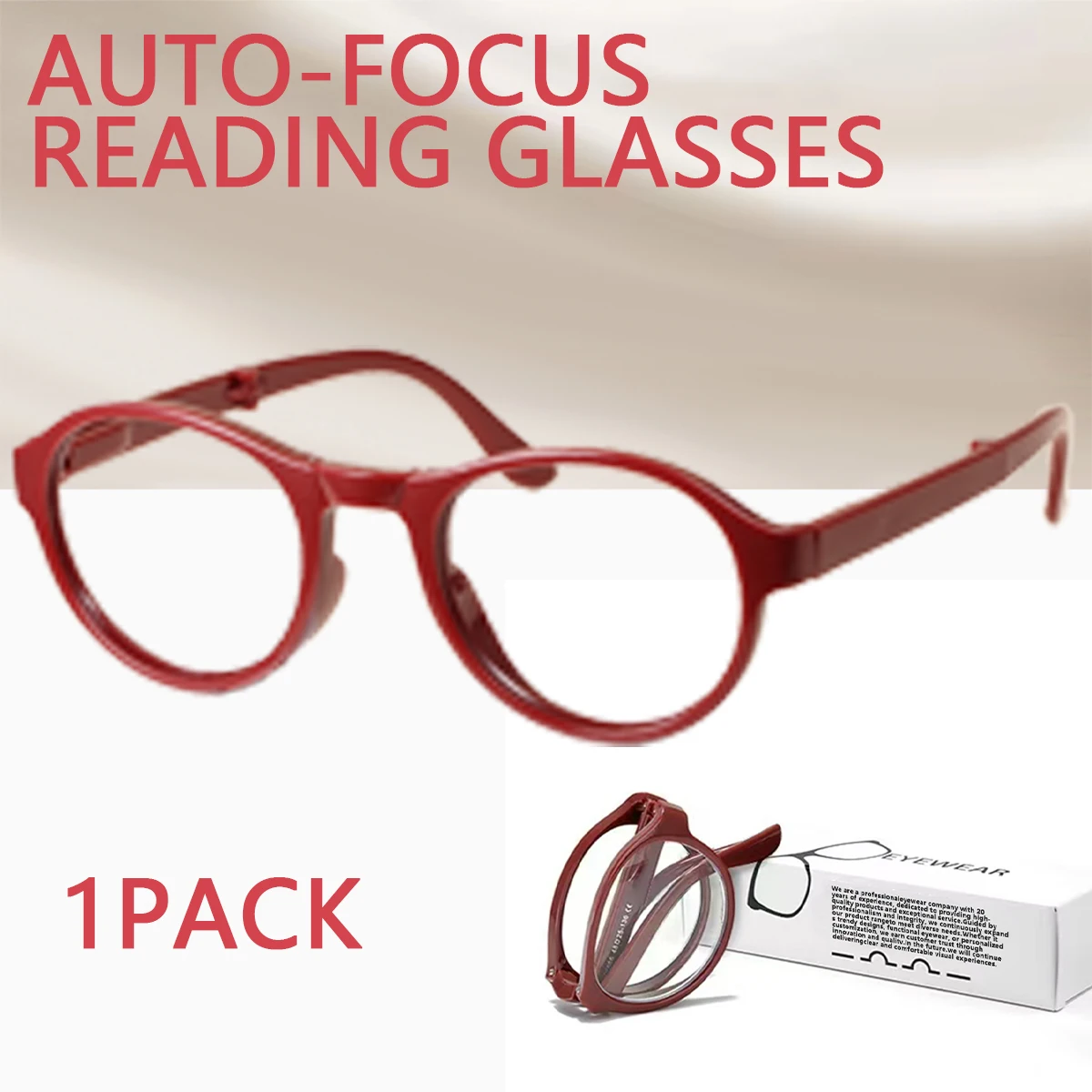 1pack Auto-Focus Foldable Glasses, Blue Light Protection, Pocket-Sized, Round Frames, Unisex Reading Glasses
1pack Auto-Focus Foldable Glasses, Blue Light Protection, Pocket-Sized, Round Frames, Unisex Reading Glasses